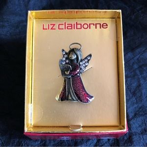 Liz Claiborne A December to Remember Enamel & Rhinestone Angel Pin